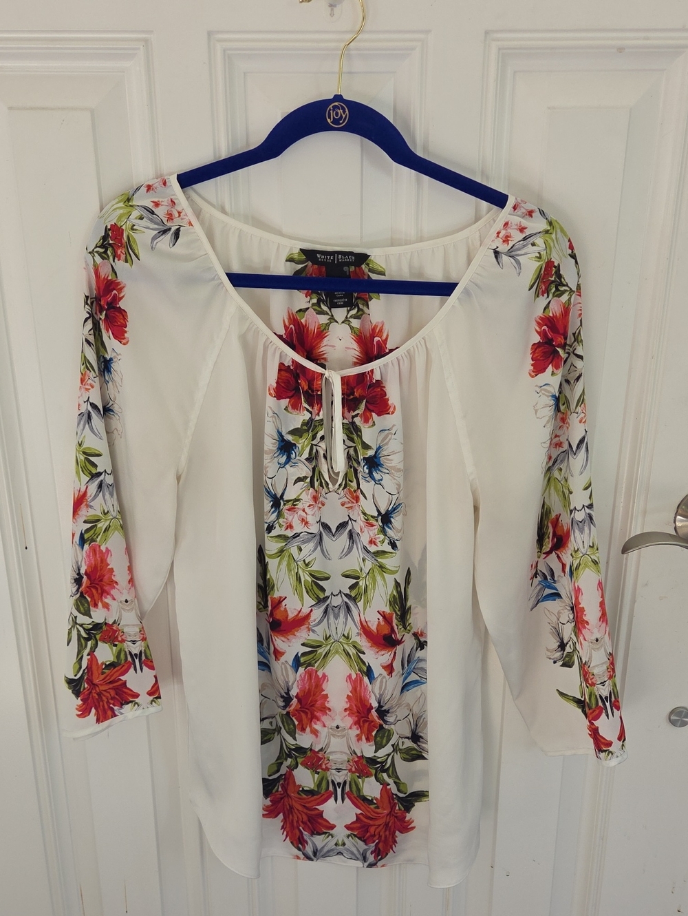 White House Black Market Floral Peasant Blouse 3/4 Length Sleeves Size L